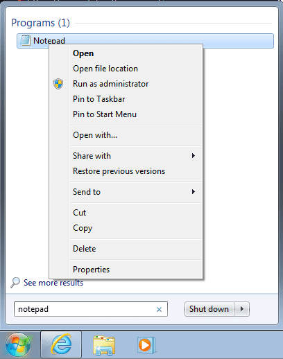 run notepad as admin